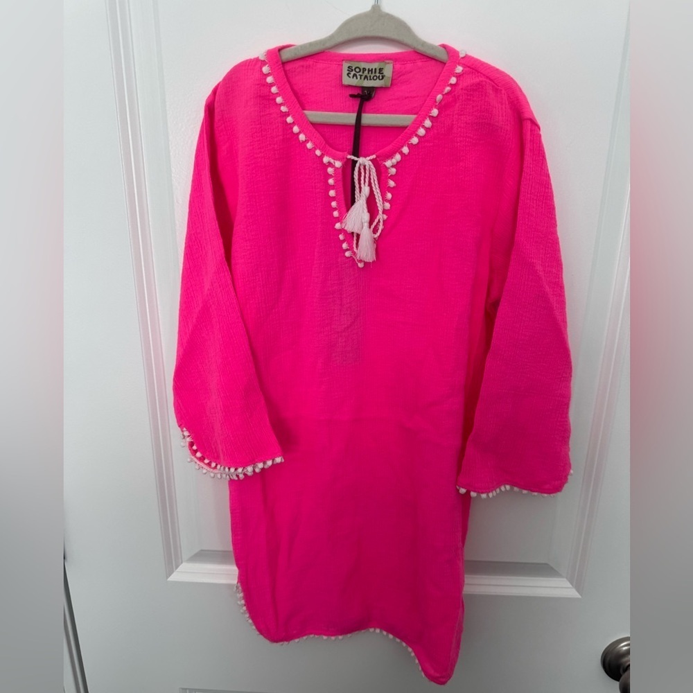 NWT Sophie Catalou Girls Hot Pink Tunic Cover Up Size 7